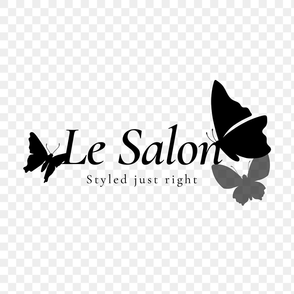 Butterfly png logo, beauty salon business, black beautiful design with slogan