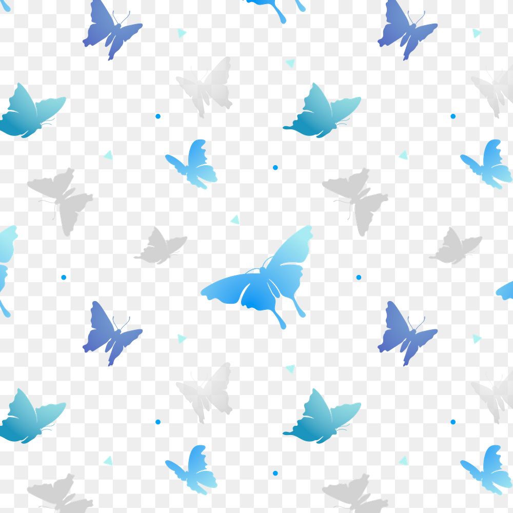 Butterfly png pattern, transparent background pastel blue animal illustration