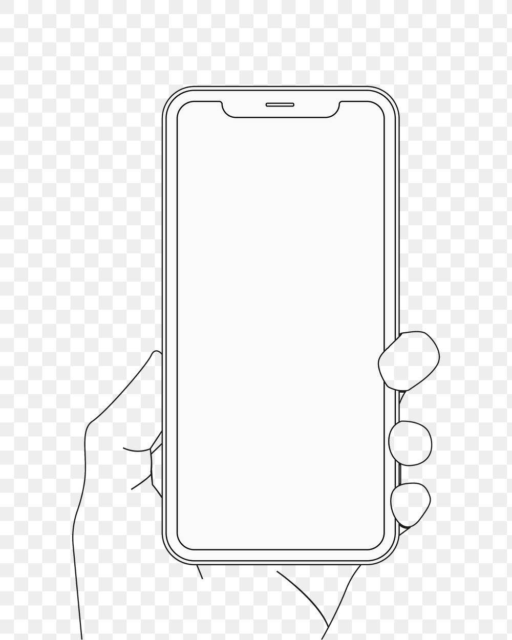 Mobile phone png outline, held by hand sticker, clipart illustration