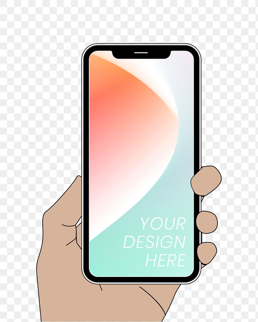 Phone png, held by hand sticker, clipart illustration