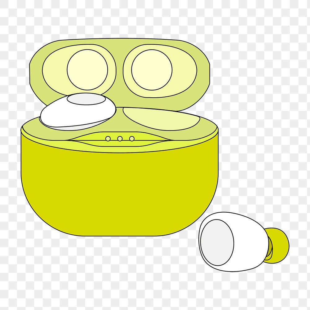 Wireless earbuds png outline png, green case, entertainment device illustration