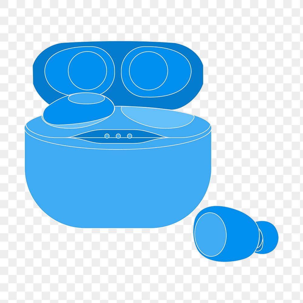 Wireless earbuds png outline png, blue case, entertainment device illustration
