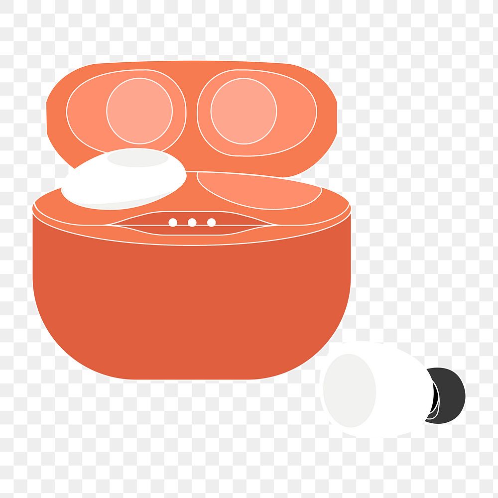 Wireless earbuds png outline png, orange case, entertainment device illustration