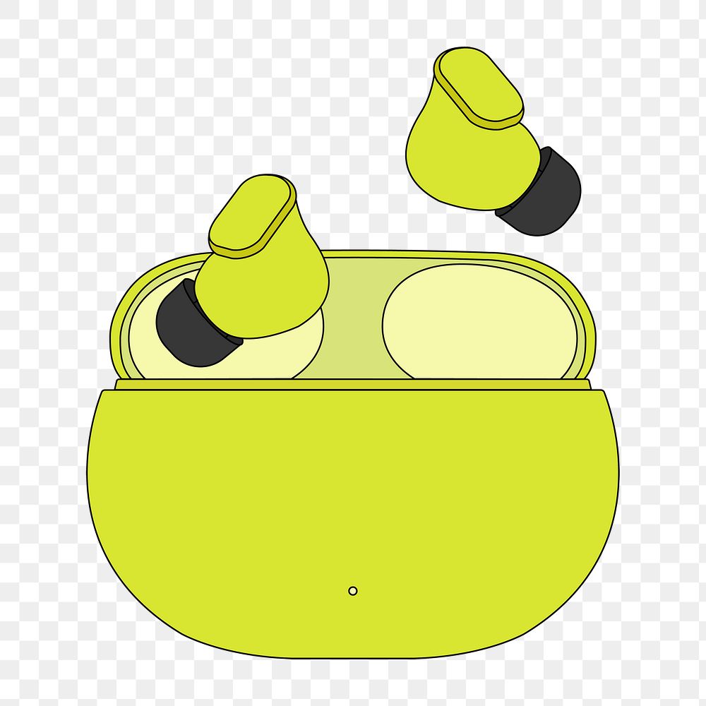 Wireless earbuds png outline png, green case, entertainment device illustration