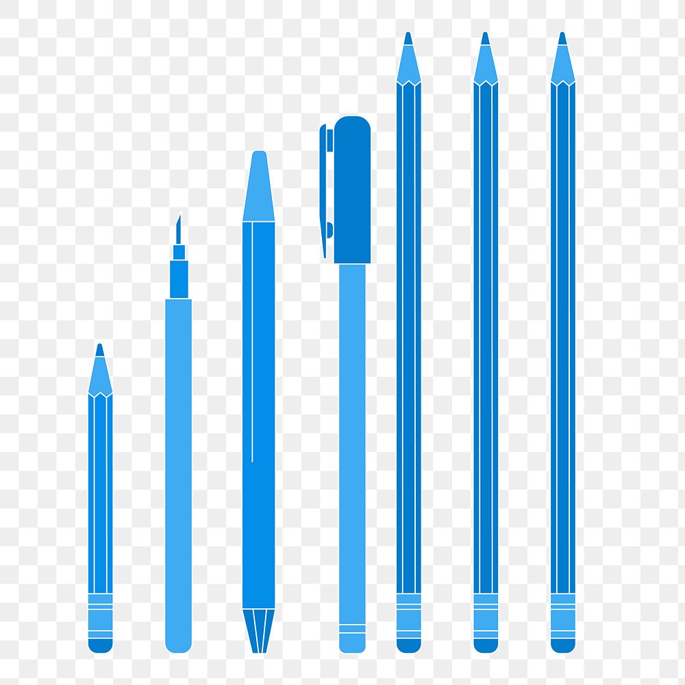 Blue stationery png, outline sticker illustration set