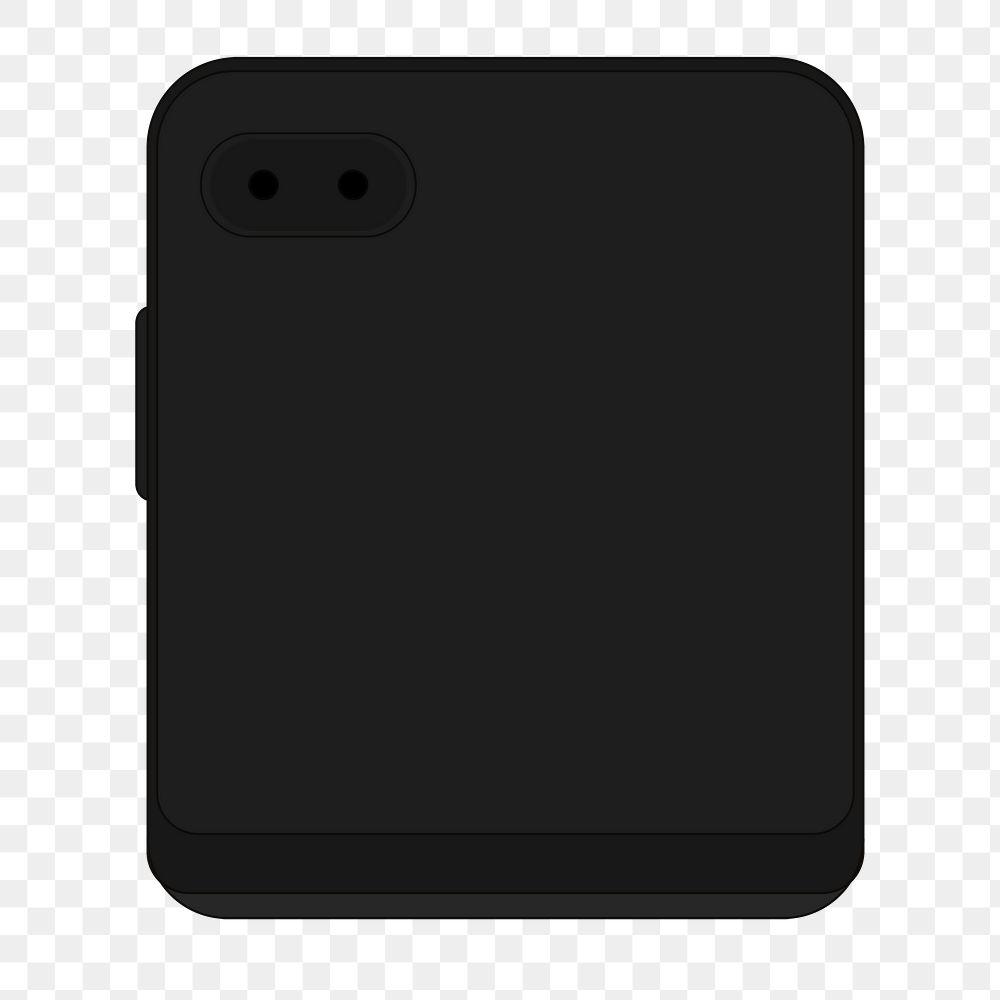 Black foldable phone png, rear camera, flip phone illustration