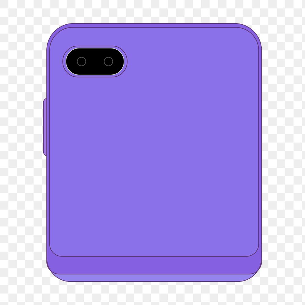 Purple foldable phone png, rear camera, flip phone illustration