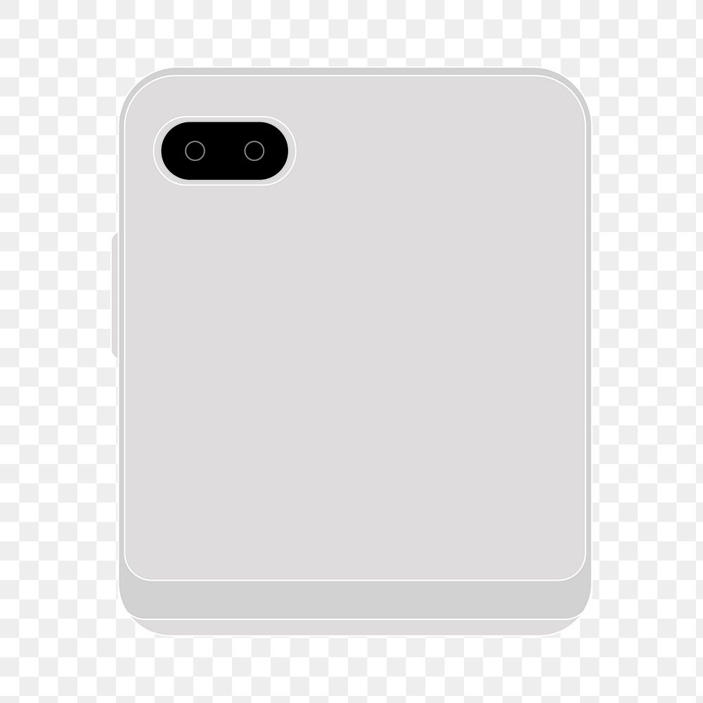 Gray foldable phone png, rear camera, flip phone illustration