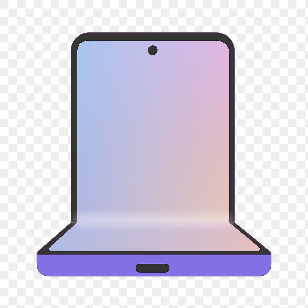 Purple foldable phone png, blank black screen, flip phone illustration