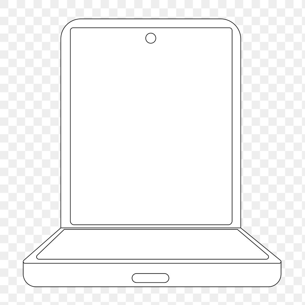 Foldable phone png outline sticker, blank screen, flip phone illustration