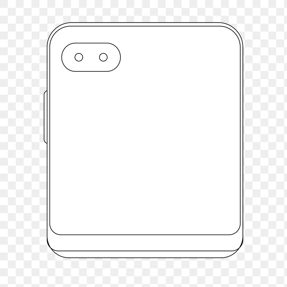 Foldable phone png, outline sticker, rear camera, flip phone illustration