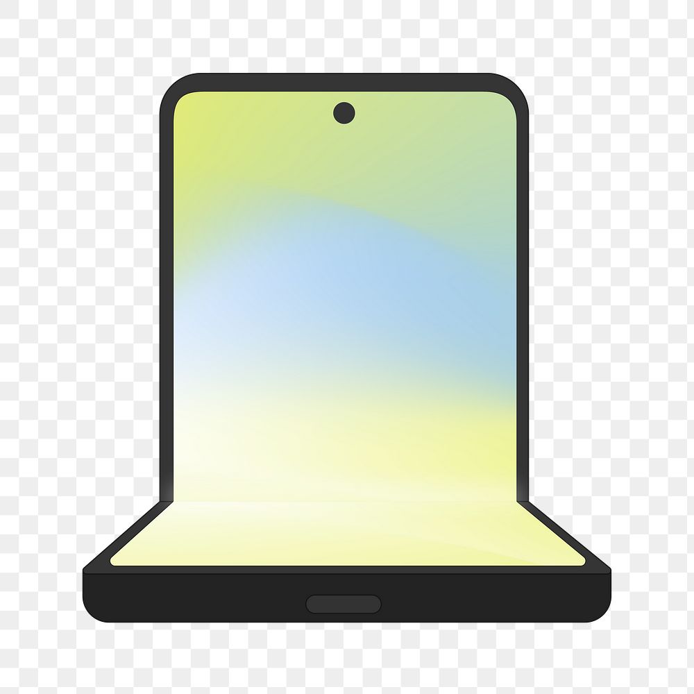 Black foldable phone png, blank gradient screen, flip phone illustration