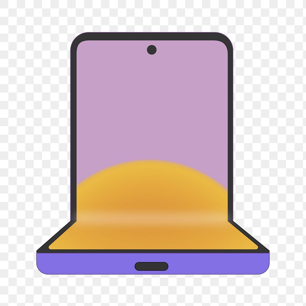 Purple foldable phone png, blank gradient screen, flip phone illustration