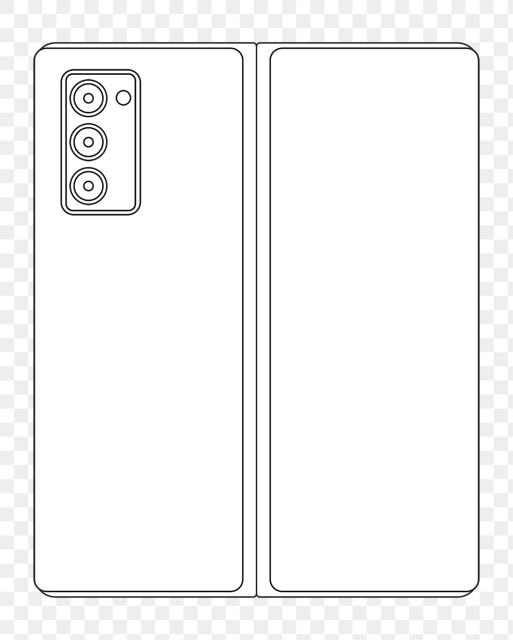 Foldable phone png, outline sticker, blank screen, flip phone illustration