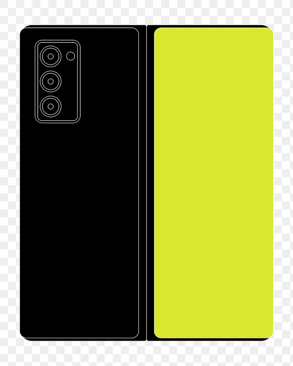 Black foldable phone png, blank green screen, flip phone illustration