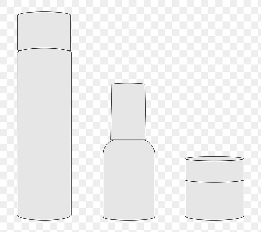 Cosmetic bottle outline png sticker, beauty and skincare packaging illustration set