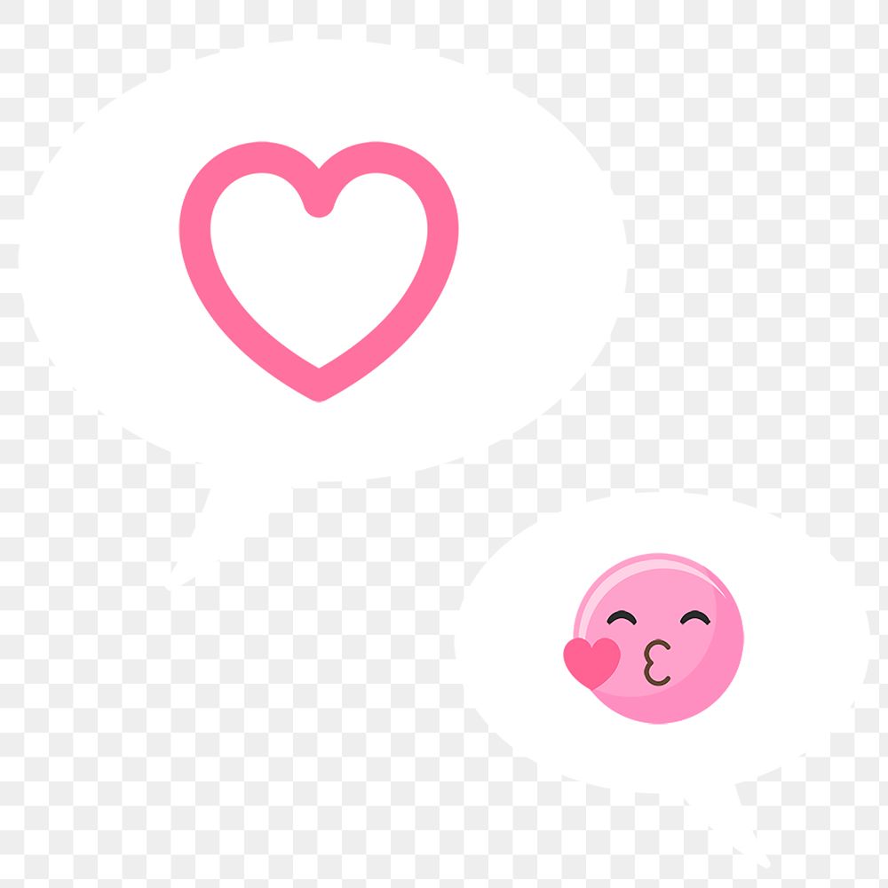PNG Cute speech bubble sticker, heart and kiss emoji 