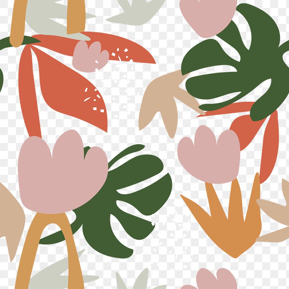 Tropical png seamless pattern, transparent background