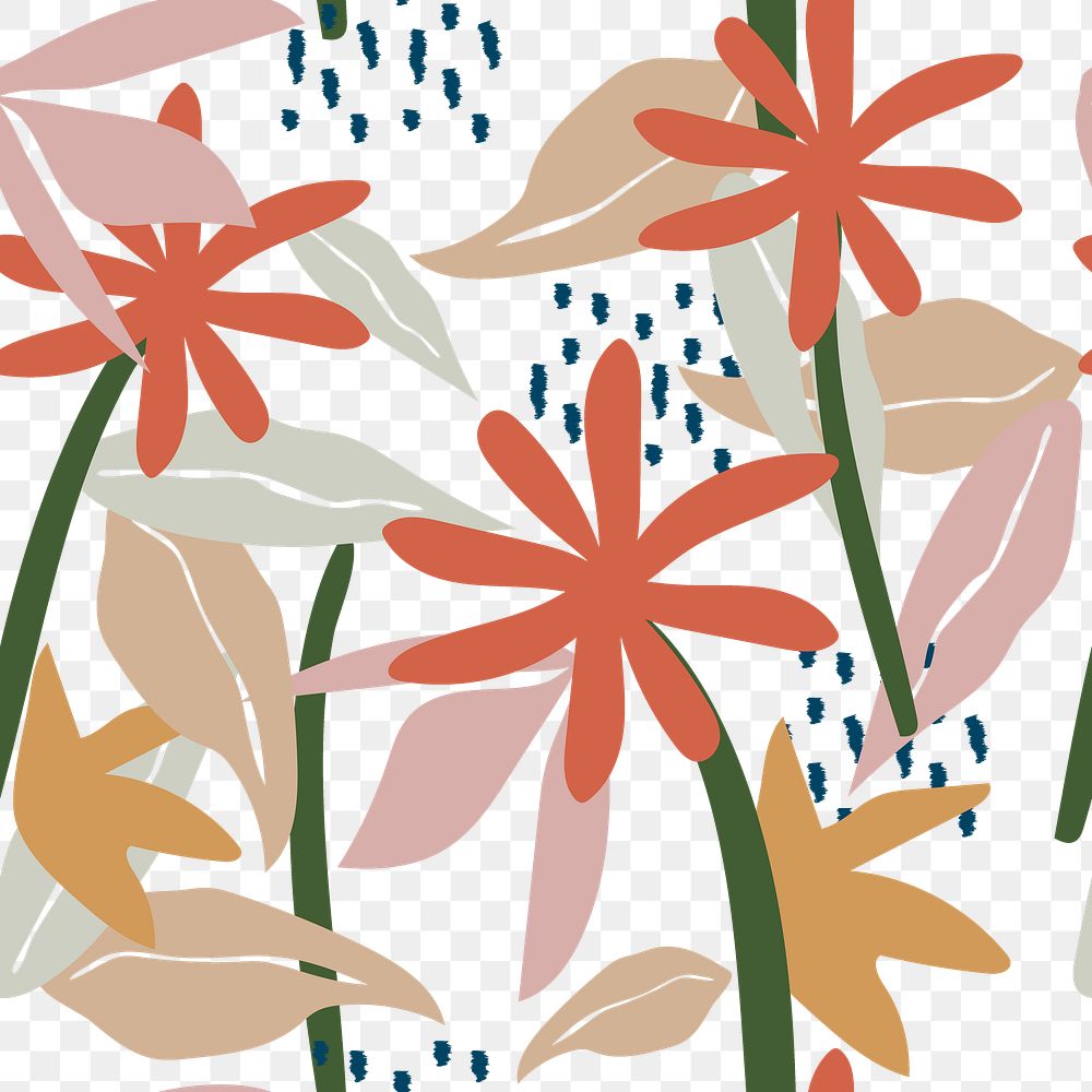 Flower png seamless pattern, transparent background
