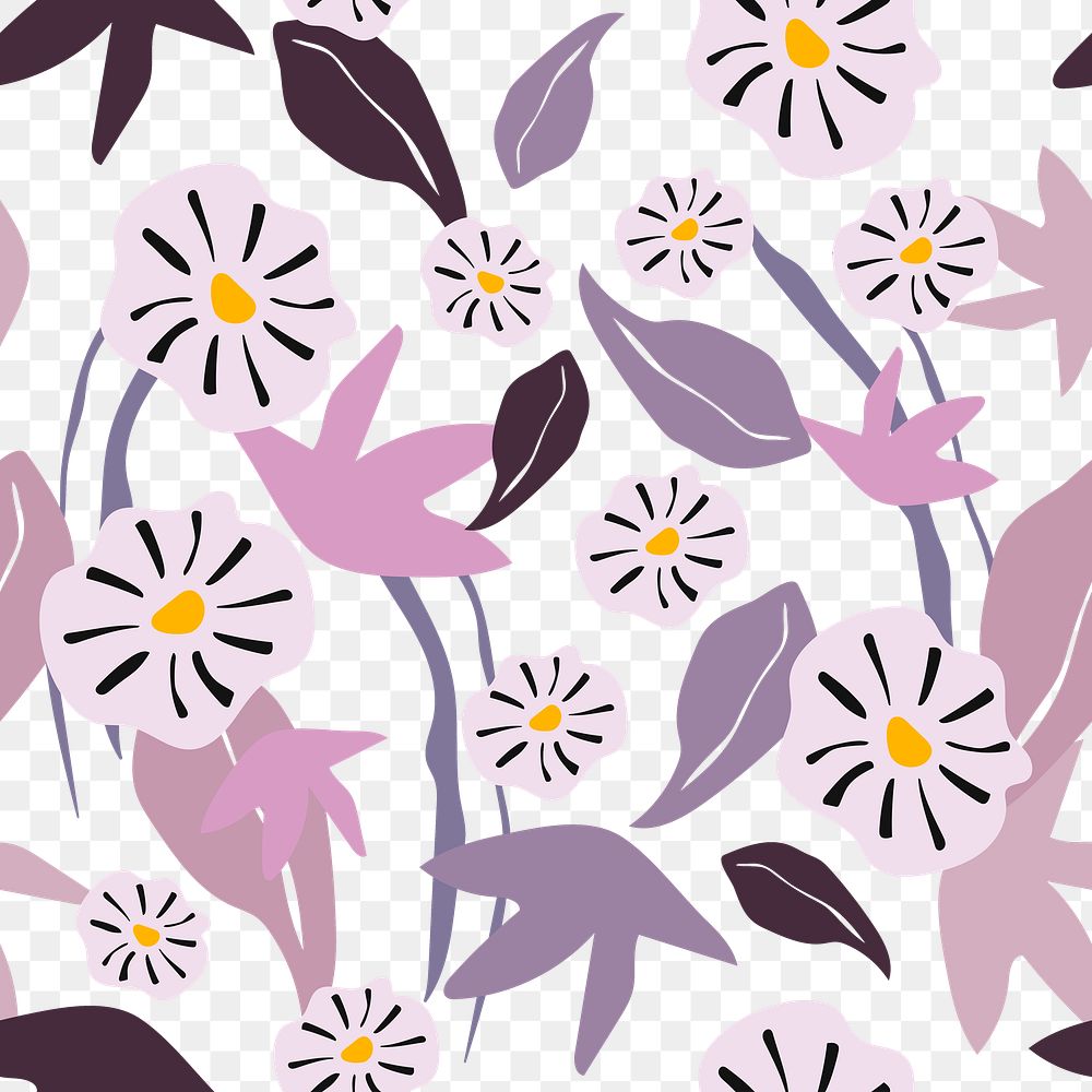 Flower png seamless pattern, transparent background