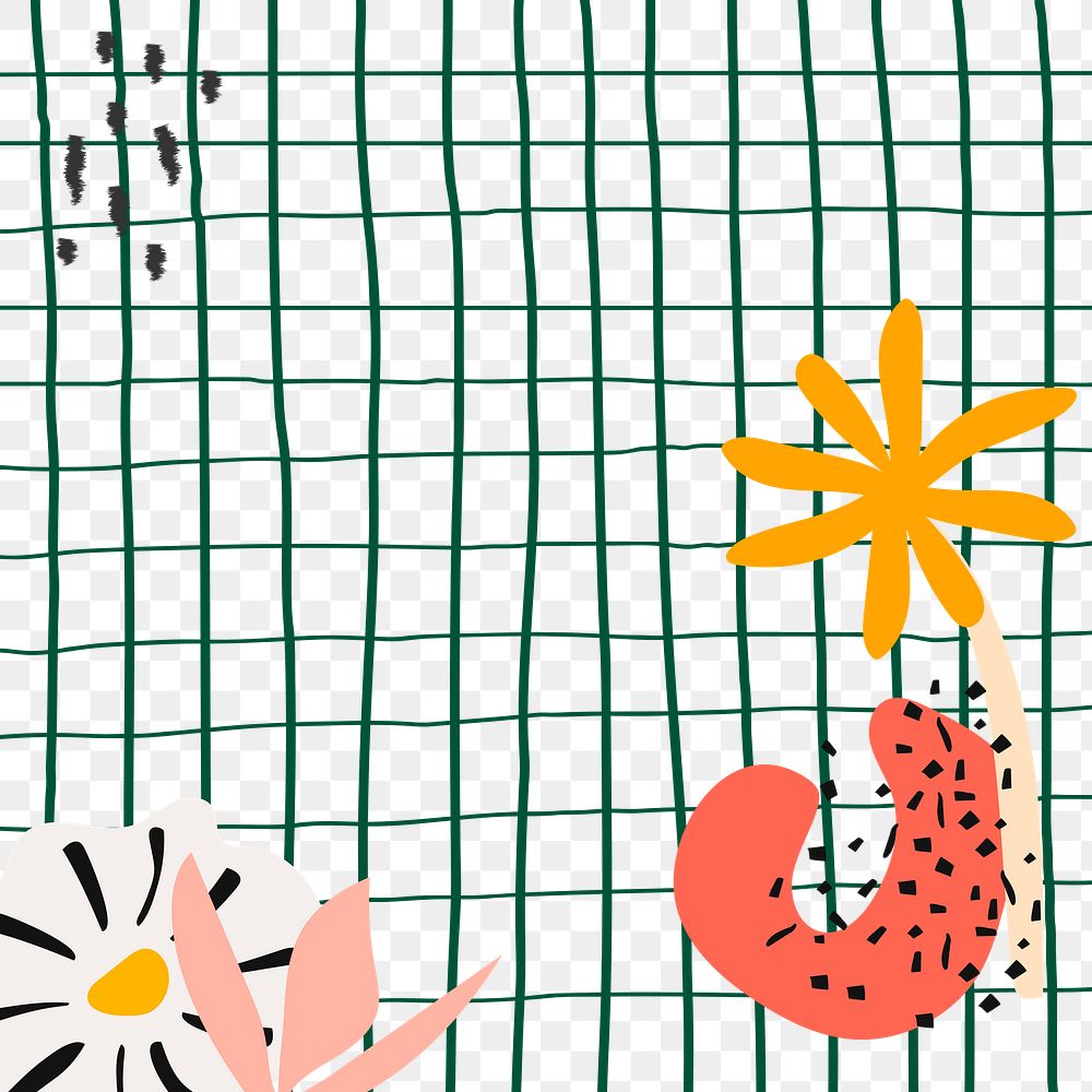 Flower png transparent background, colorful grid pattern design