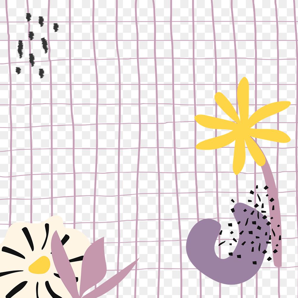 Flower png transparent background, purple grid pattern design