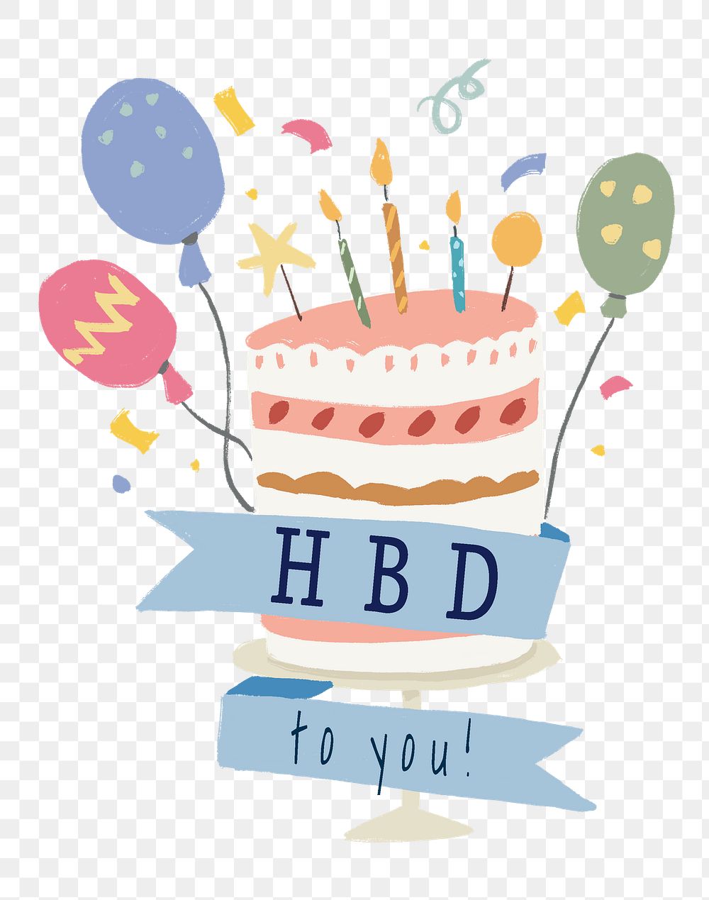 Birthday cake PNG sticker, Happy Birthday message