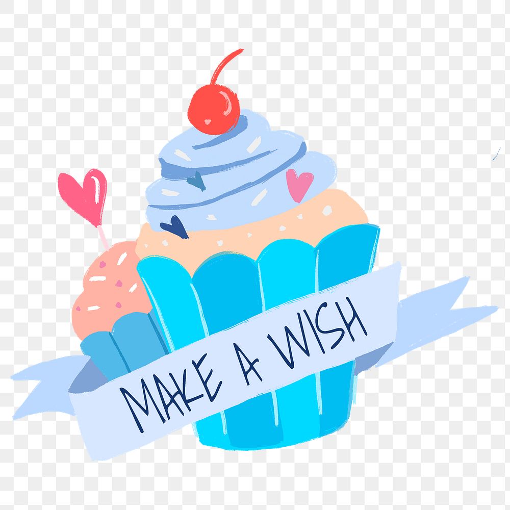 Cute cupcake PNG sticker, make a wish text