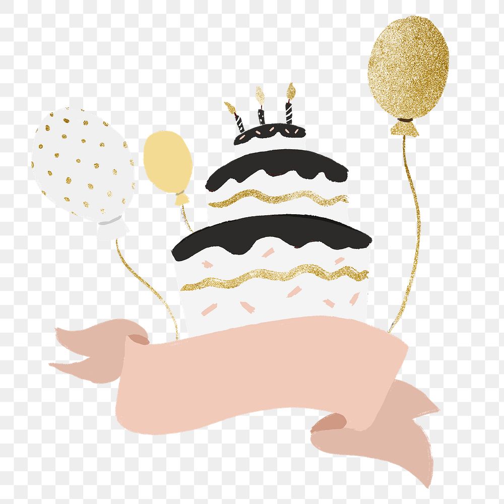 Birthday cake sticker png, cute party illustration 