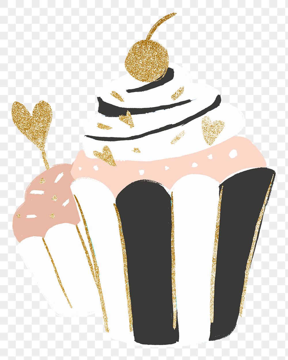 Cupcake PNG sticker, glitter gold and pastel pink design