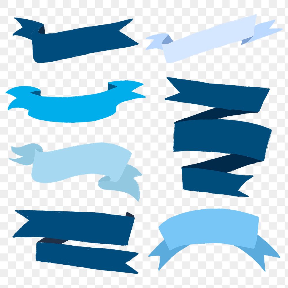 Ribbon banner PNG clipart in blue set