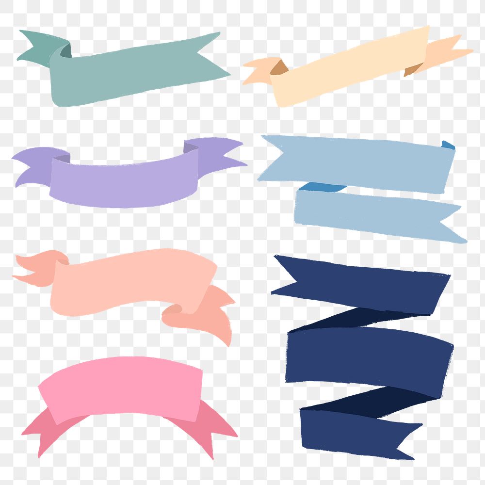 Ribbon banner PNG, pastel sticker set