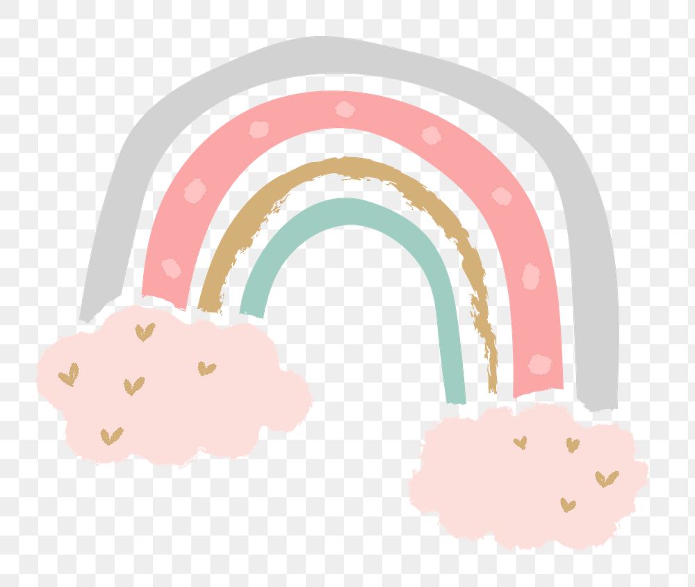 Rainbow PNG sticker in cute doodle style