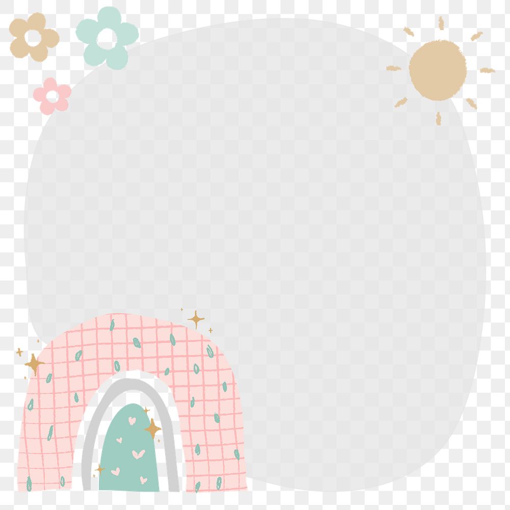 Cute frame PNG clipart, doodle rainbow with flower border design