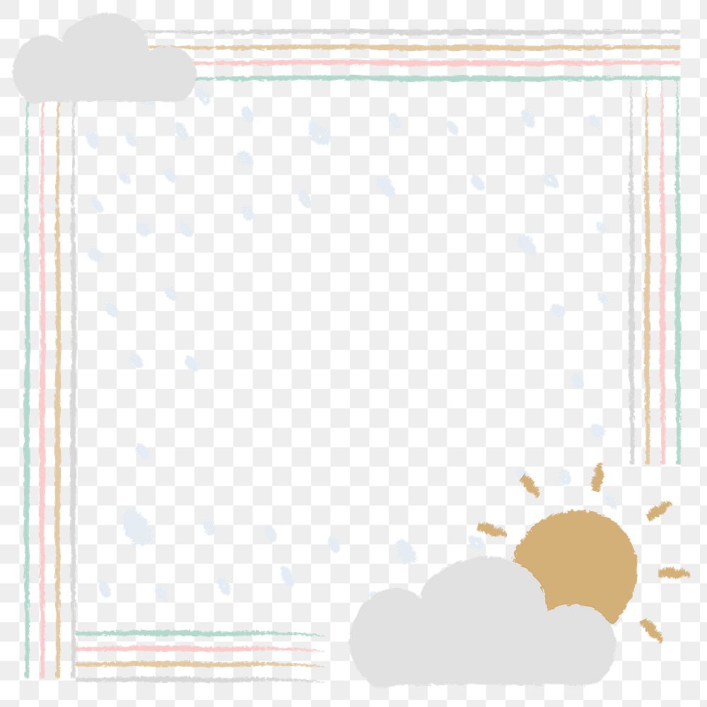 Cute frame PNG clipart, doodle rain border design