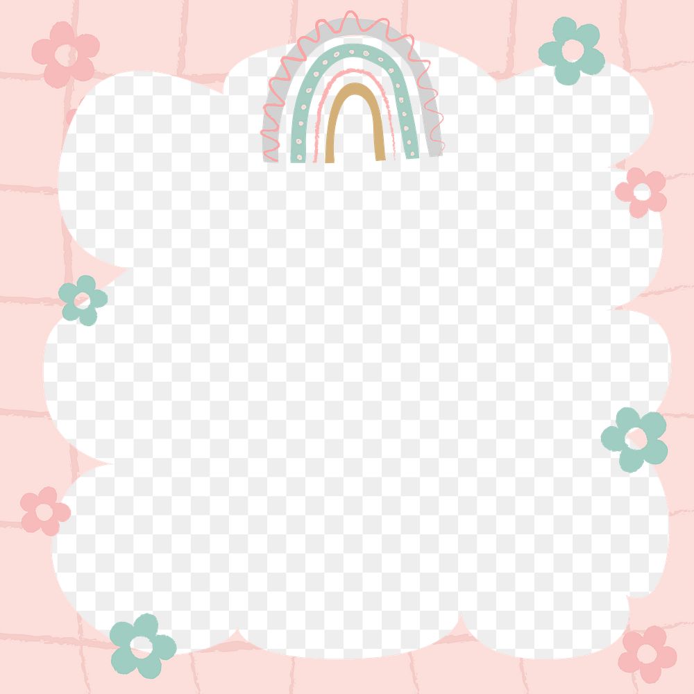 Cute frame PNG clipart, doodle rainbow with flower border design