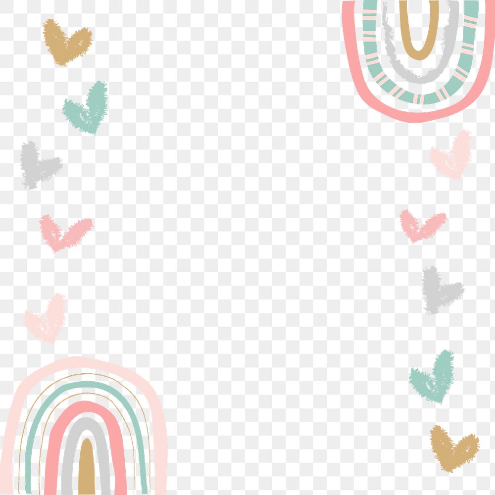 Cute frame PNG clipart, doodle rainbow border design