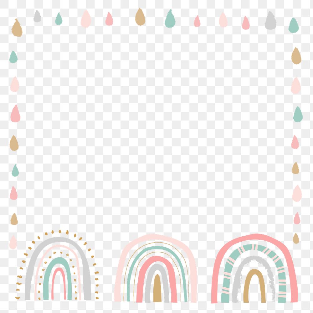 Cute frame PNG clipart, doodle rainbow border design
