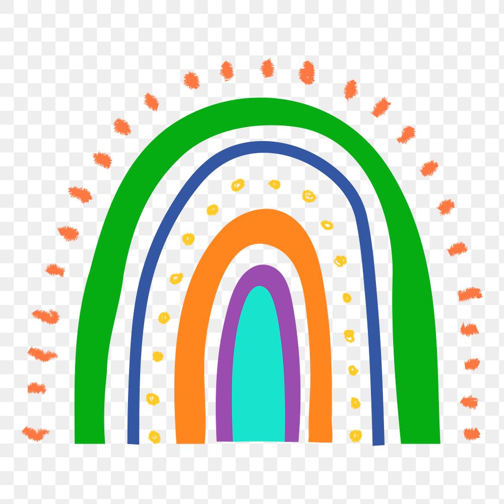 Rainbow PNG sticker in funky doodle style