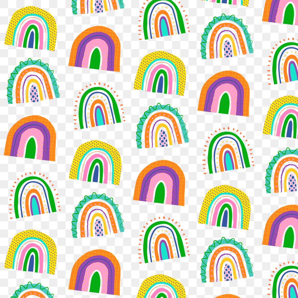 Rainbow pattern PNG, funky doodle transparent background