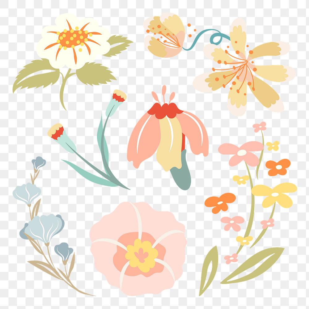 Pastel flower sticker png, spring clipart illustration set
