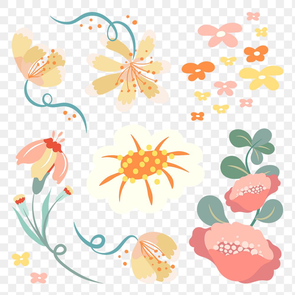 Flower sticker png pastel flower clipart illustration set