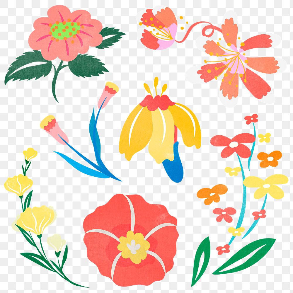 Flower collage sticker png colorful flower clipart illustration set