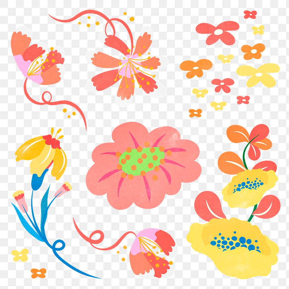 Flower sticker png colorful flower clipart illustration set