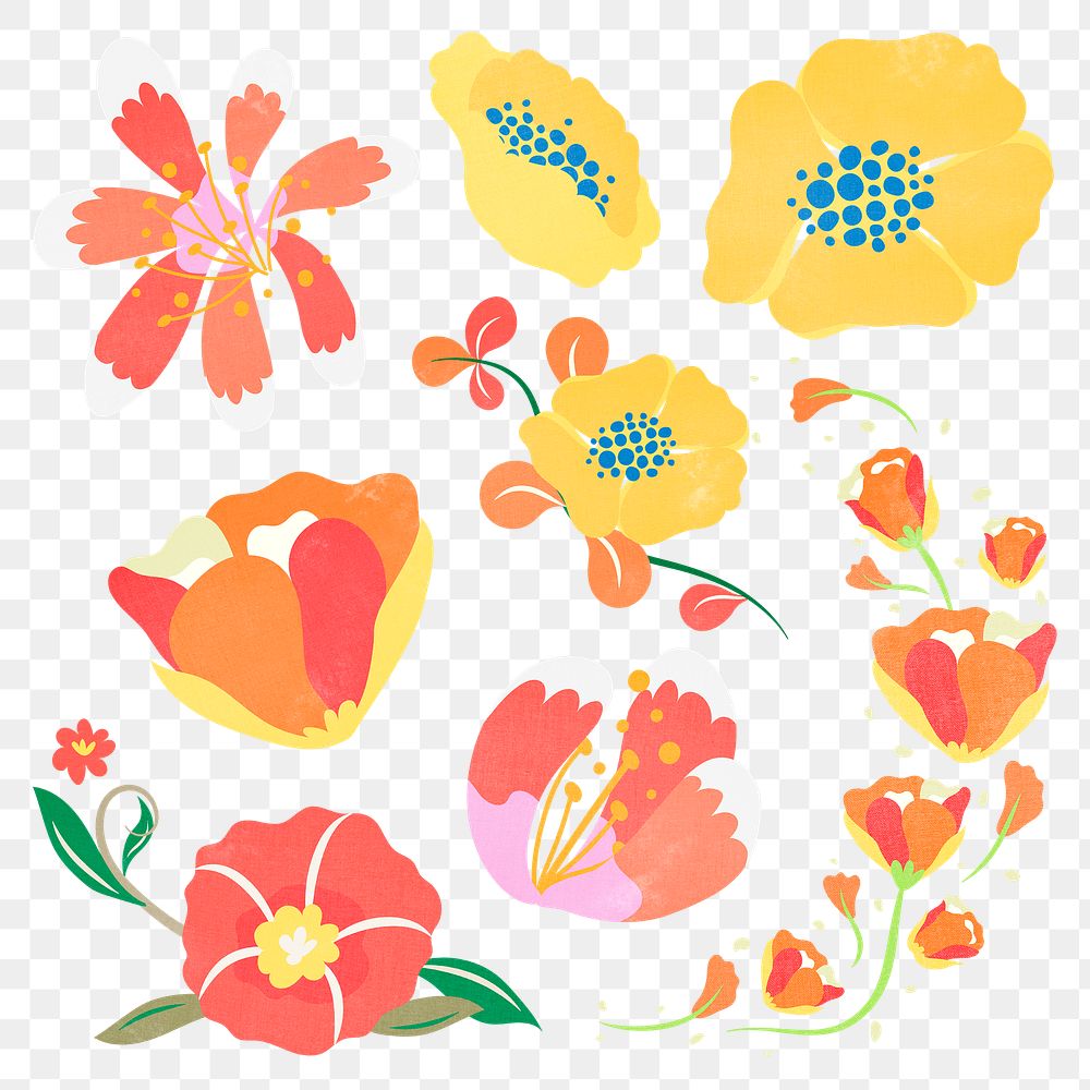 Colorful flower sticker png, spring clipart illustration set