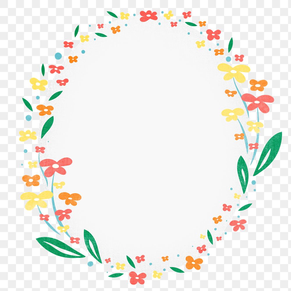 Flower png wreath flat design sticker, colorful floral frame illustration