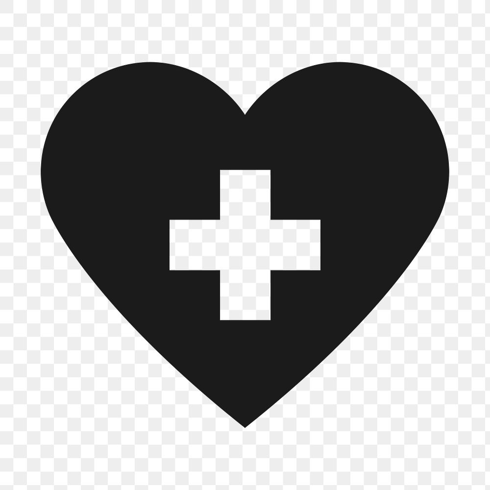 Black heart PNG clipart, healthcare design icon