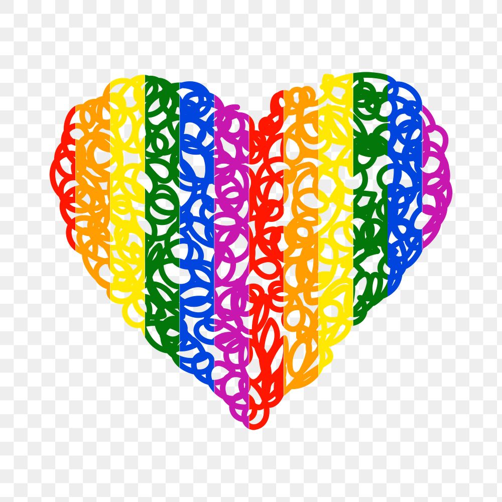 Colorful heart PNG clipart, LGBT pride month doodle design icon