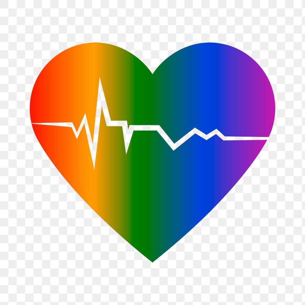 Heart PNG sticker, rainbow cardiograph icon