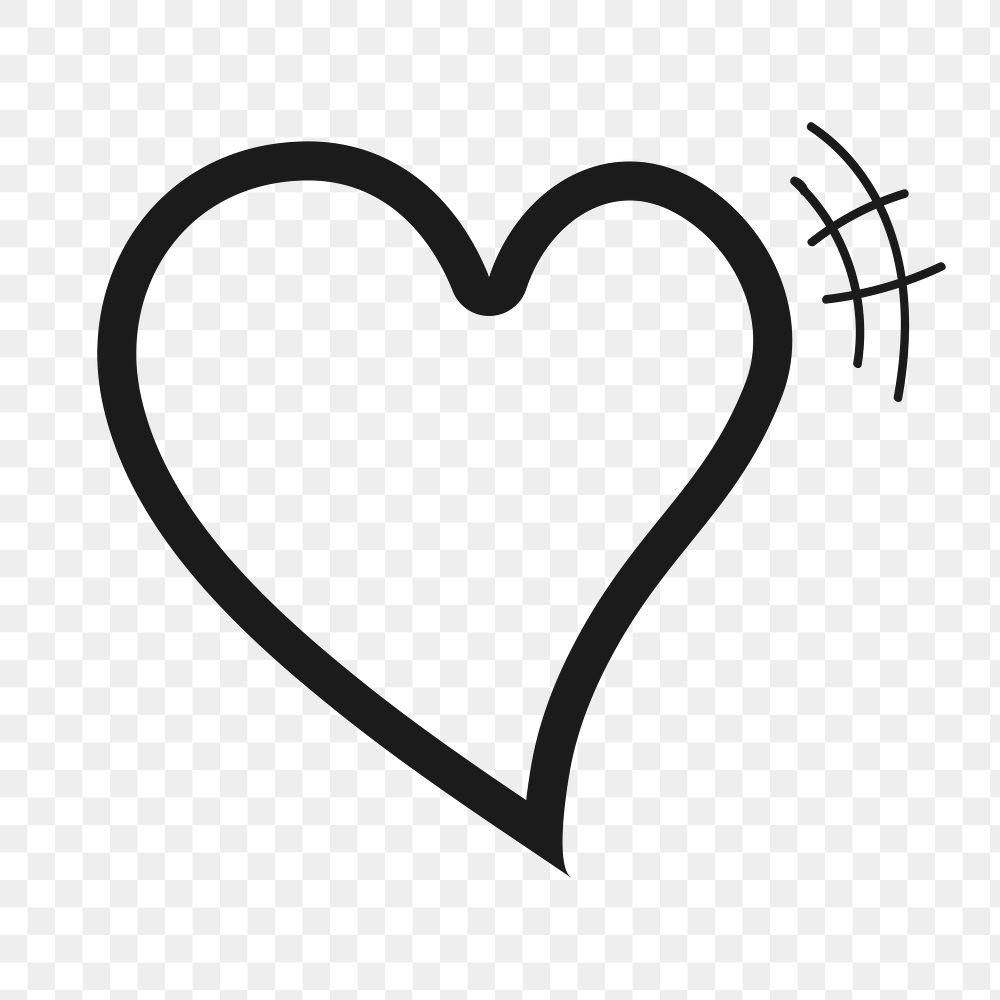Black heart PNG clipart, doodle design icon